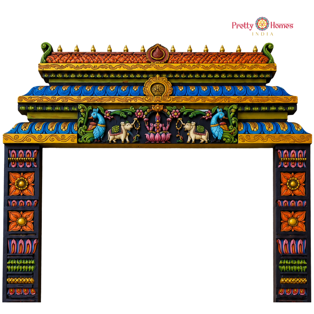 Multicolour Gajalakshmi Chettinad Gopuram with Pillars