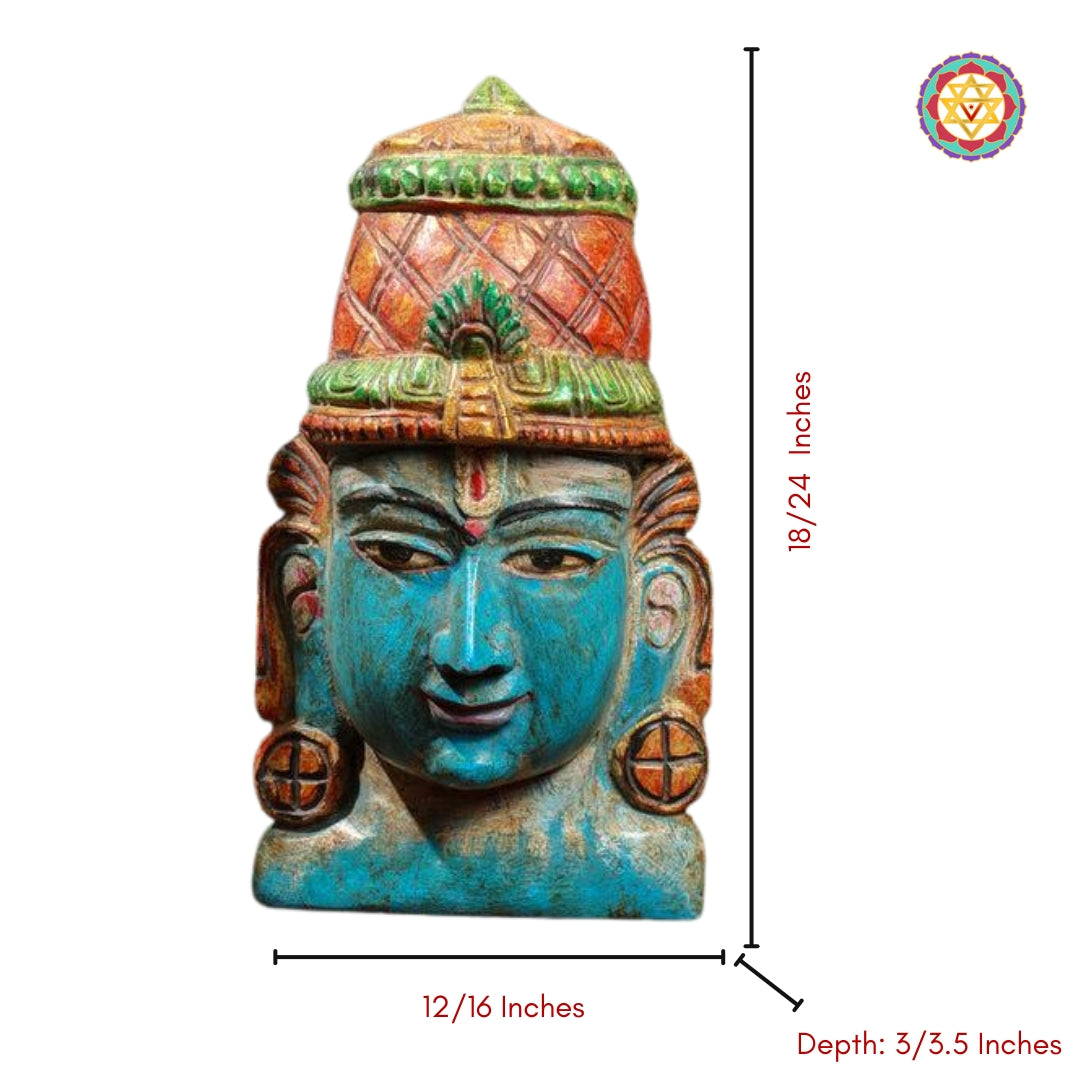 Hand-carved wooden Vishnu mask sculpture for spiritual home decor