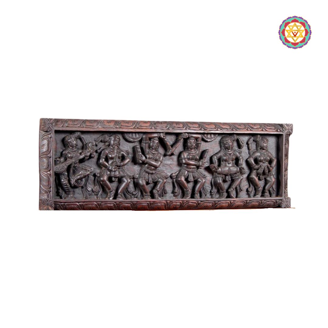 Horizontal Apsaras carving with floral border design
