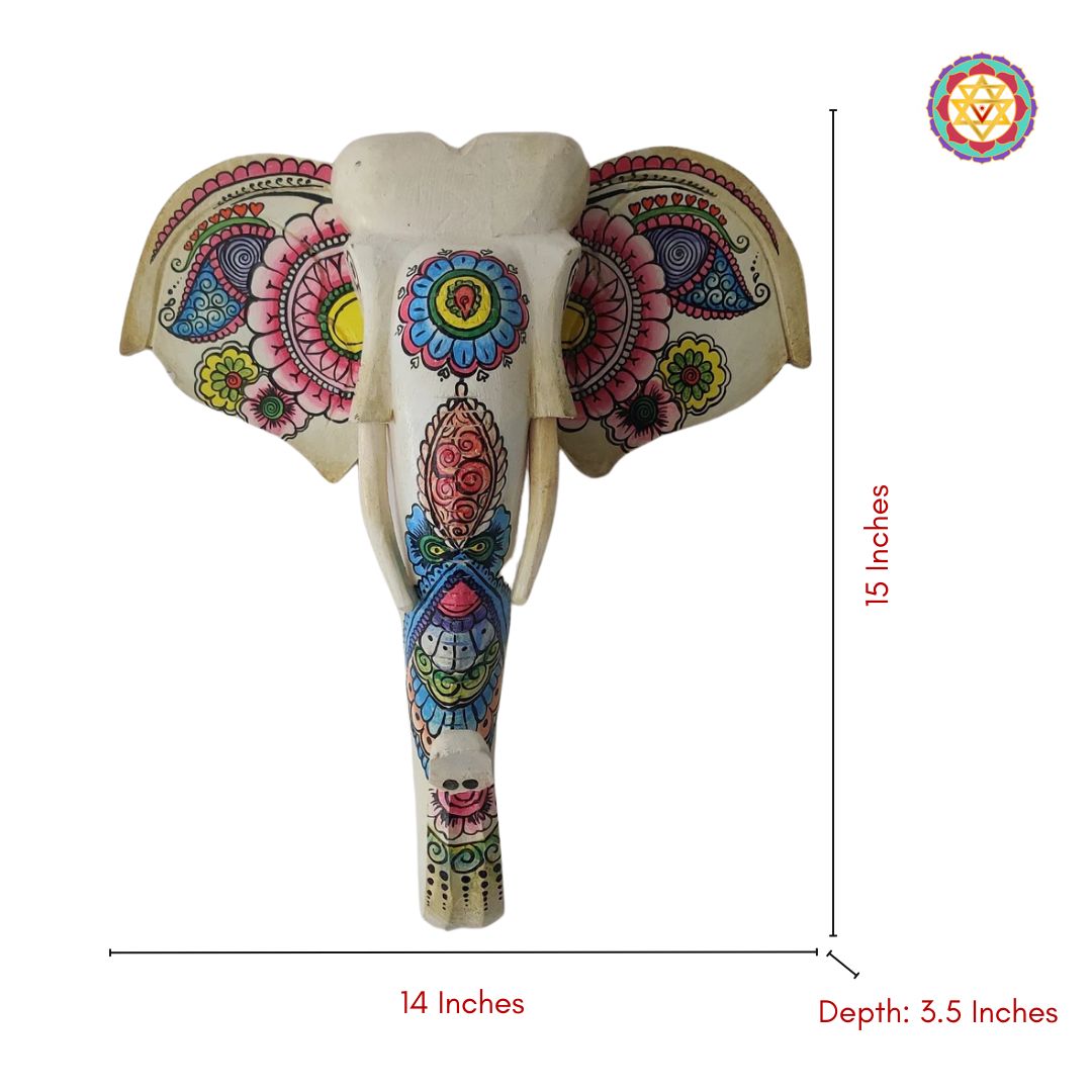 Decorative hand-painted elephant head wall sculpture for interiors