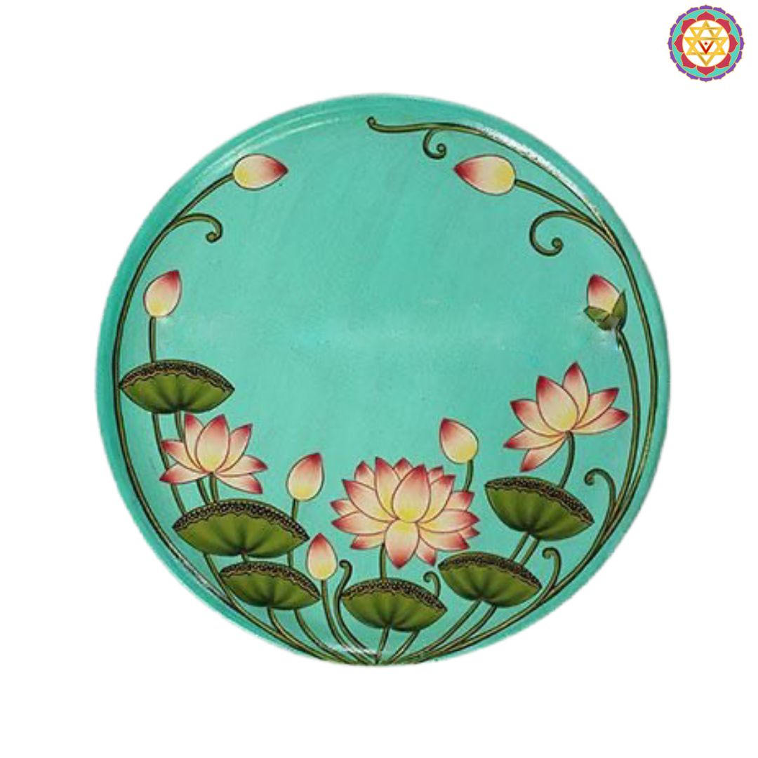Pichwai -handpainted wall plate Lotuses and leaves (Single)