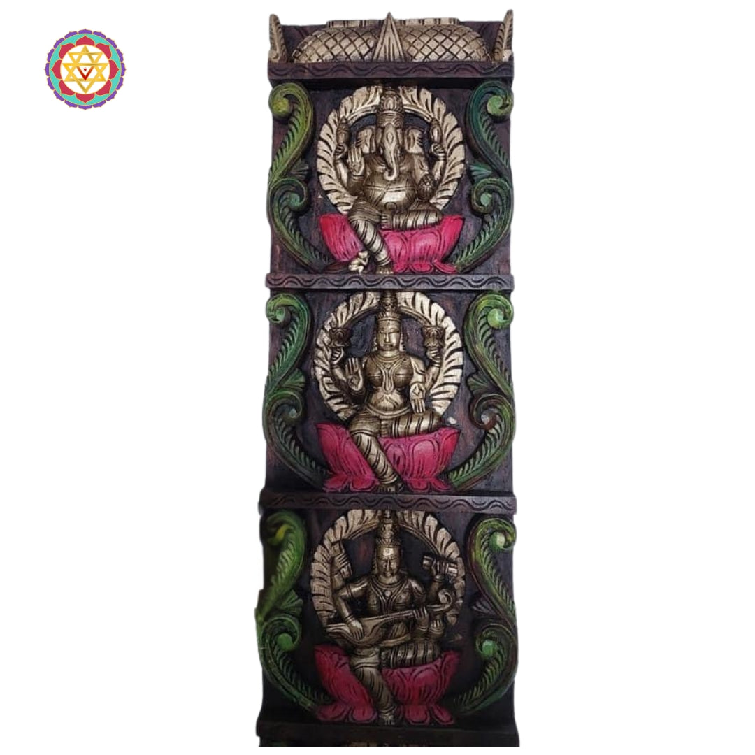 wooden decorative panel showcasing indian floral and vine patterns