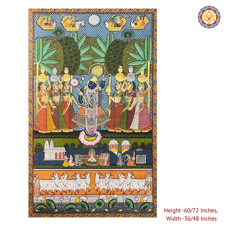 Traditional Hand-Painted Pichwai – Shrinathji with Gopikas (Sharad Swaroop)