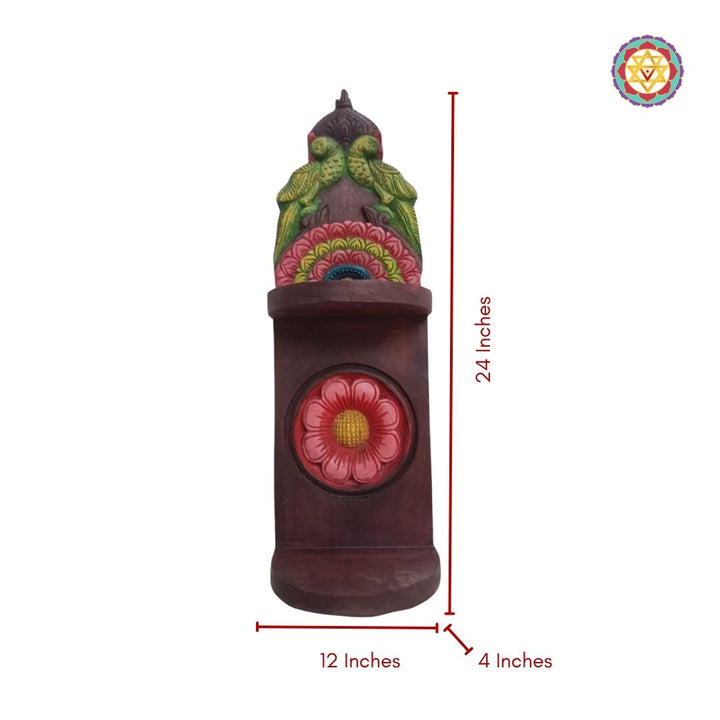 Woodcarved Multipurpose parrot and floral design carved wall shelf