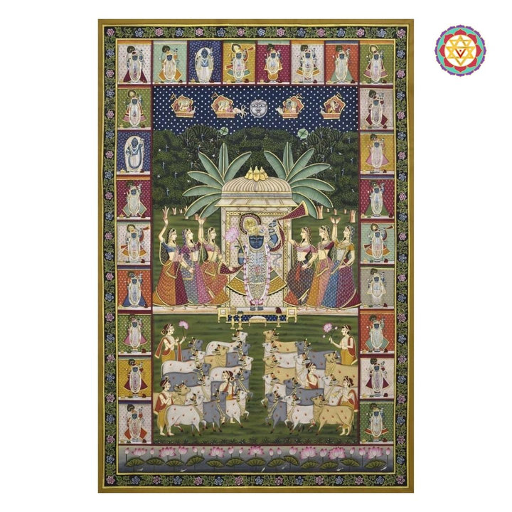 5-Foot Handpainted Blue Pichwai Shrinathji – Darshan, Sharad Purnima & Gopashtami Swaroop