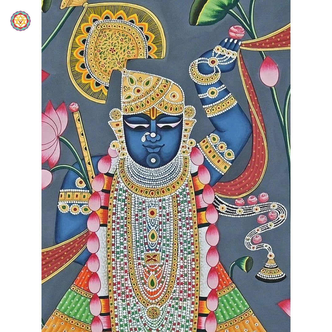 Pichwai: Shrinathji - Shrinathji in Kamal talai with Cows