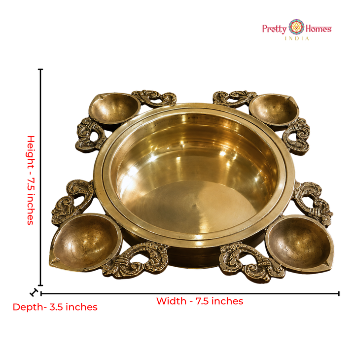 Brass 4-Deepam Design Uruli / Decorative Bowl