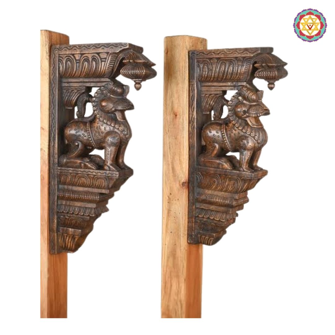 Pair of handcarved architectural lion corbels for doorways