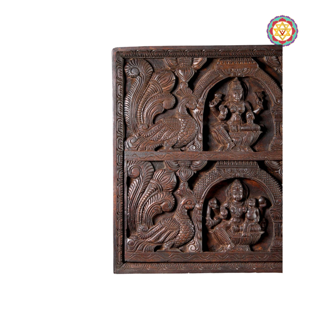 72” Large Handcrafted Wooden Ashta Ganesha & Ashta Lakshmi Panel – Traditional Design