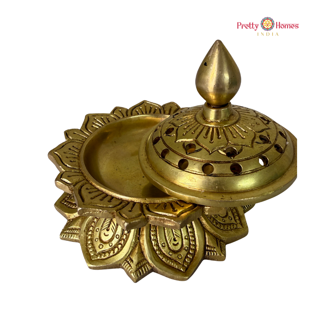 Brass Lotus Design Dhoop Dhani / Incense Burner