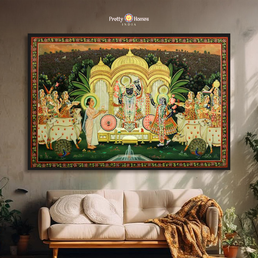 Shrinathji sandhya arti pichwai painting with detailed handpainted work