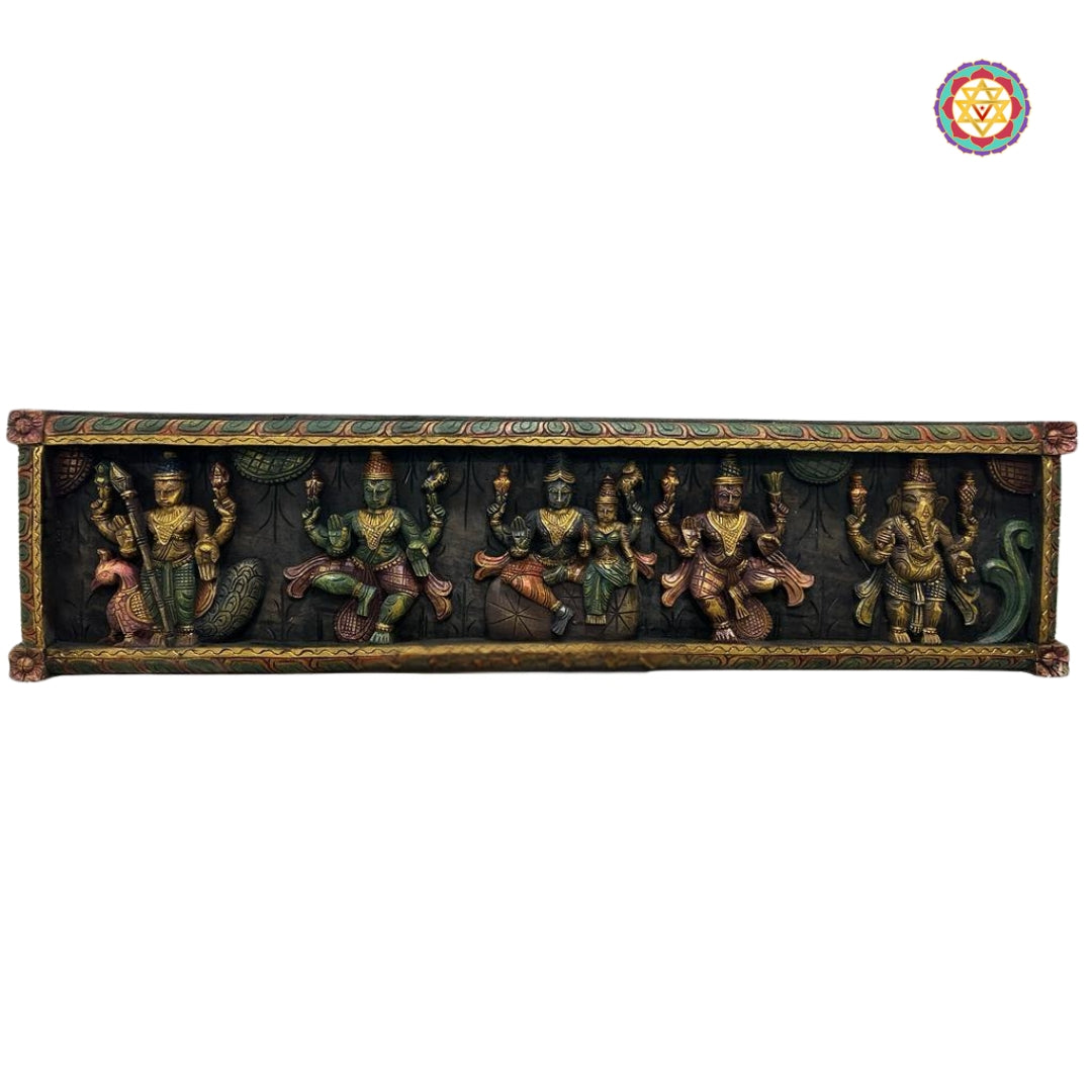 Full view of multicolour wood wall panel