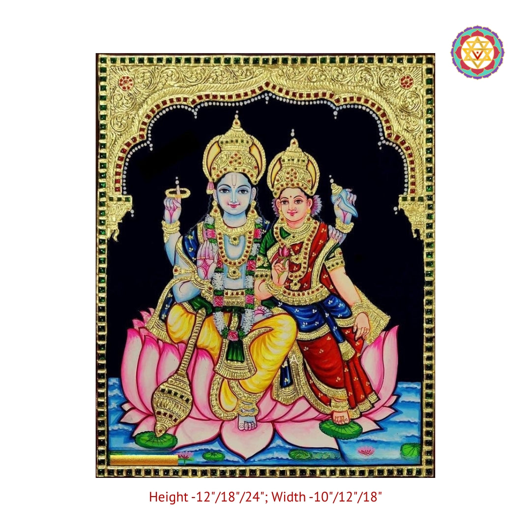 Vishnu Lakshmi Tanjore painting handcrafted with real gold foil premium temple and home decor artwork