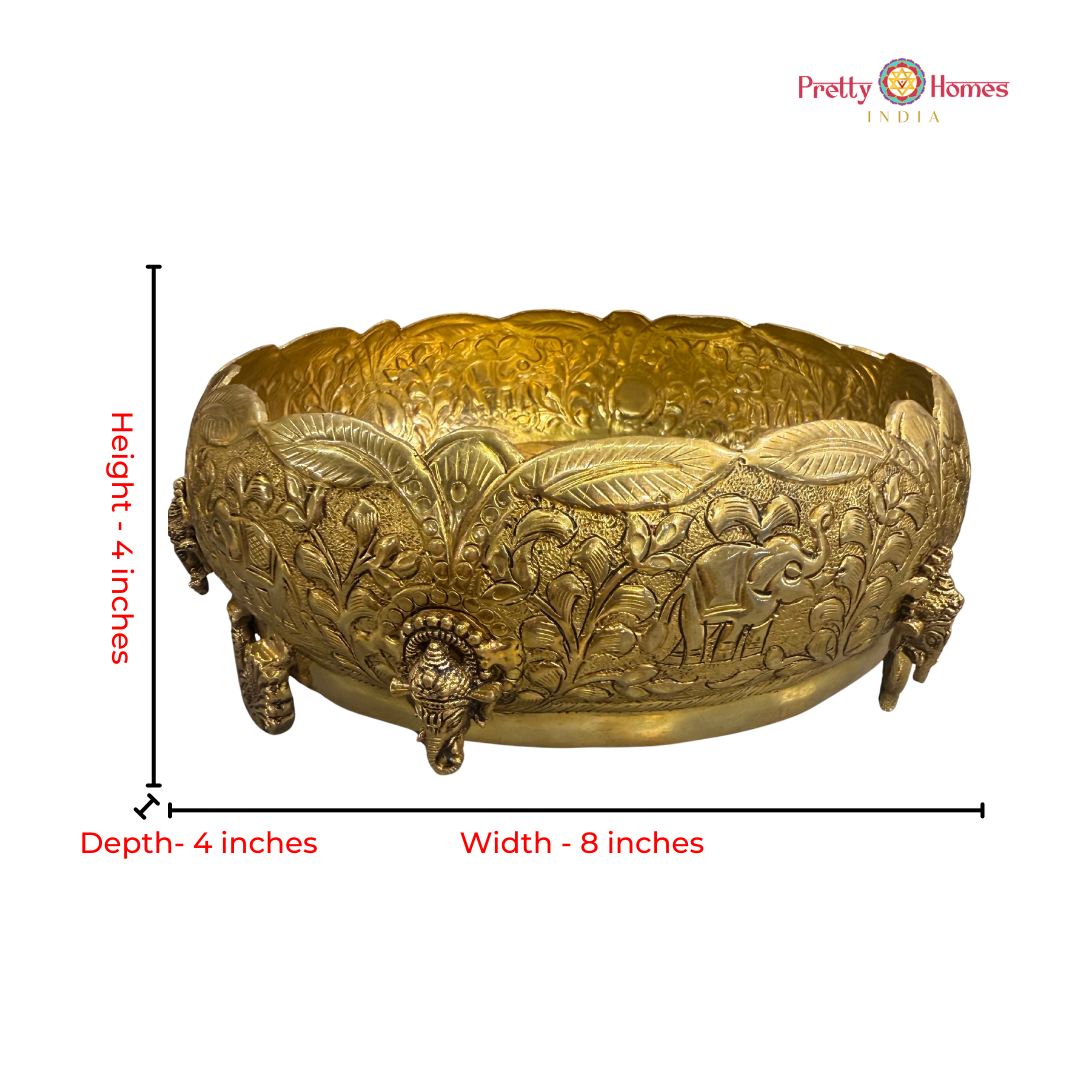 Brass Ashtaganesh Design Uruli with Elephant Legs