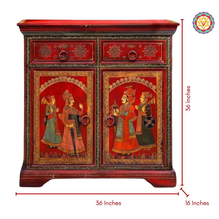 Wooden Handpainted Storage Cabinet – Side Cabinet with Royal King Paintings