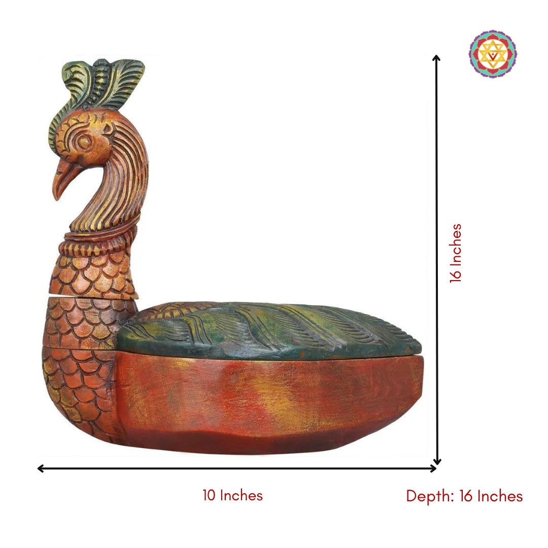 Vintage-style peacock carved wooden box for home and office decor