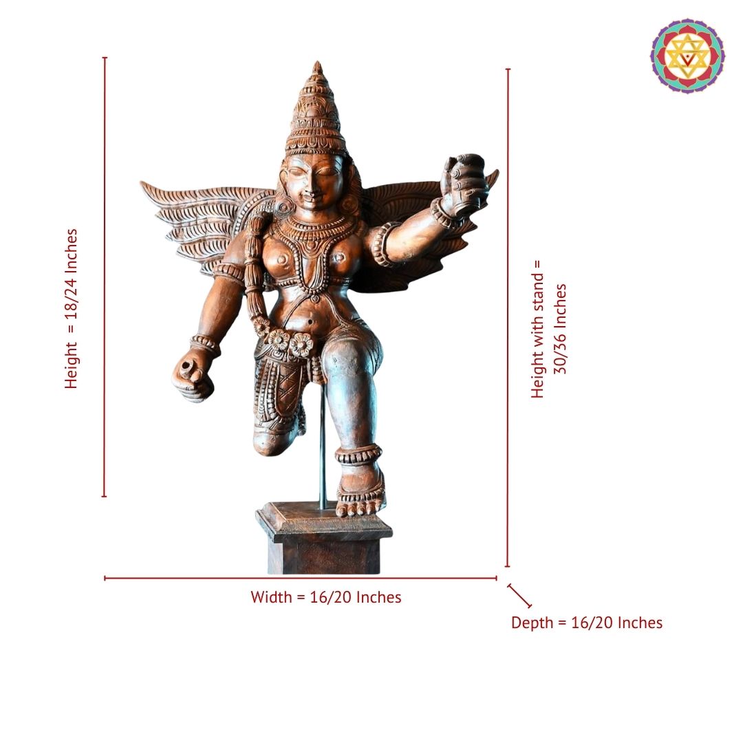 Close view of Garuda handcarved sculpture with traditional detailing