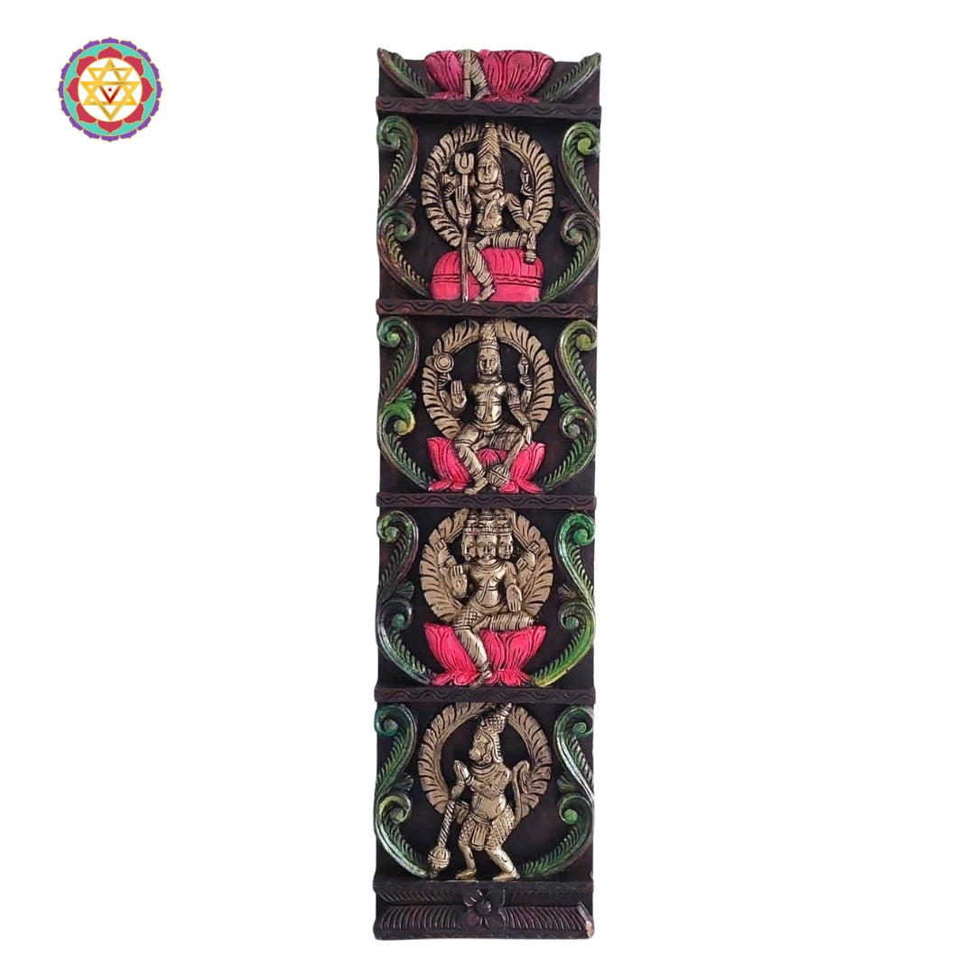 vertical handcarved wall panel with ornamental flower motifs