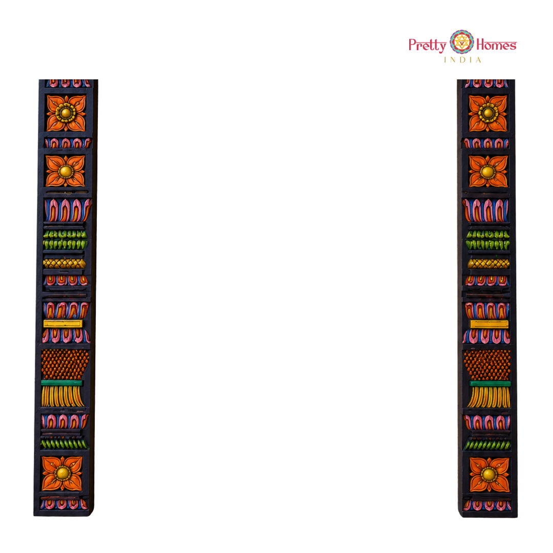 Multicolour Gajalakshmi Chettinad Gopuram with Pillars