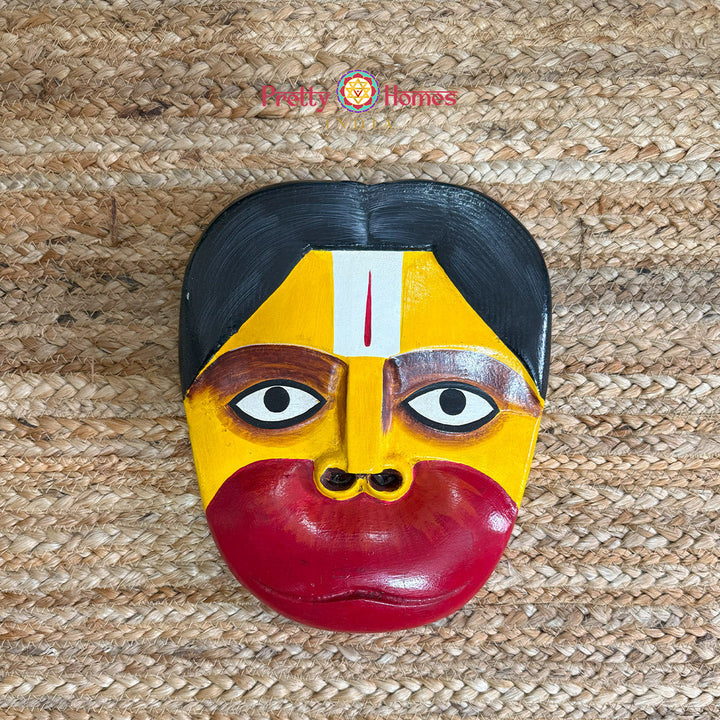 Hand-carved wooden Hanuman mask front view