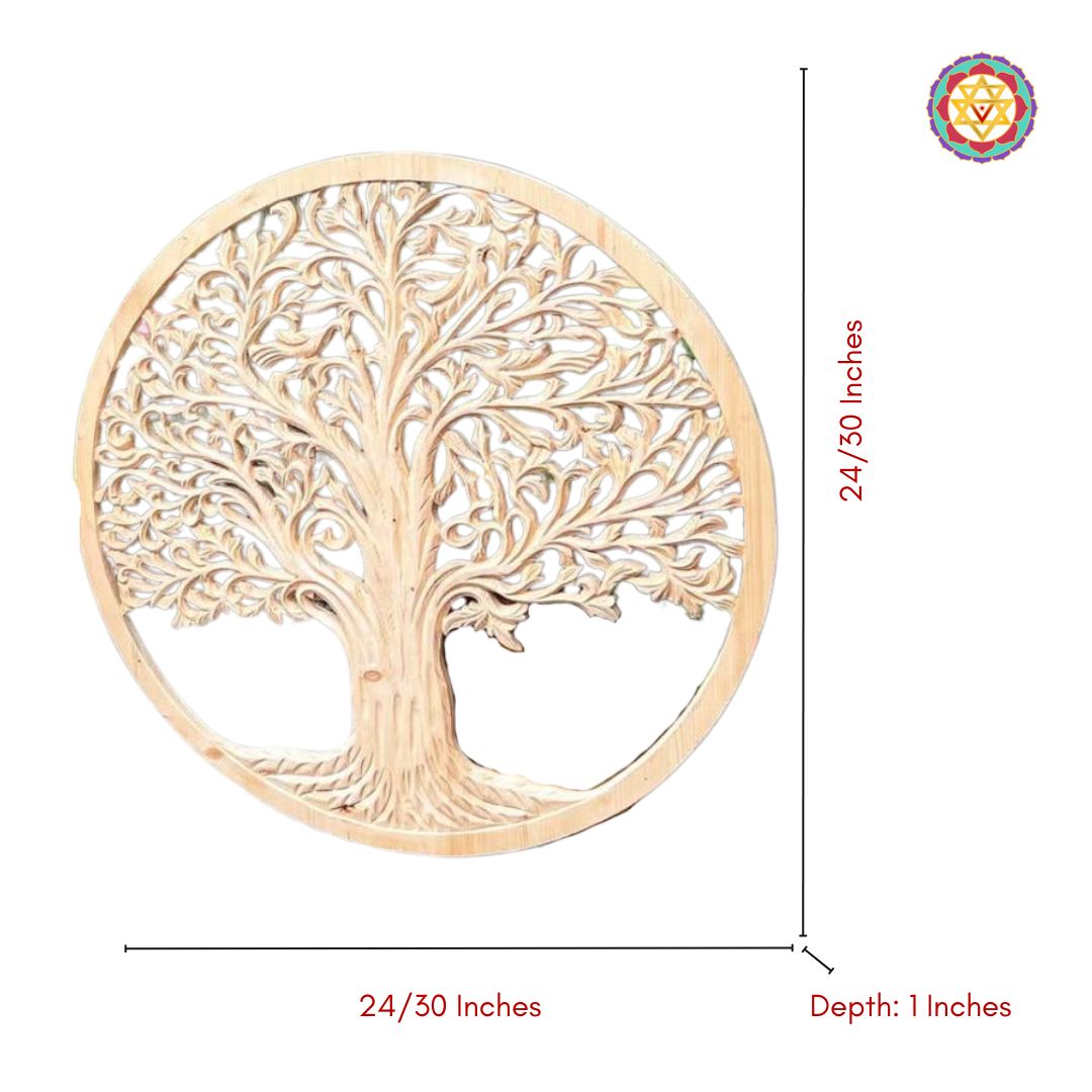 artisan crafted tree of life wooden wall art displayed on white wall