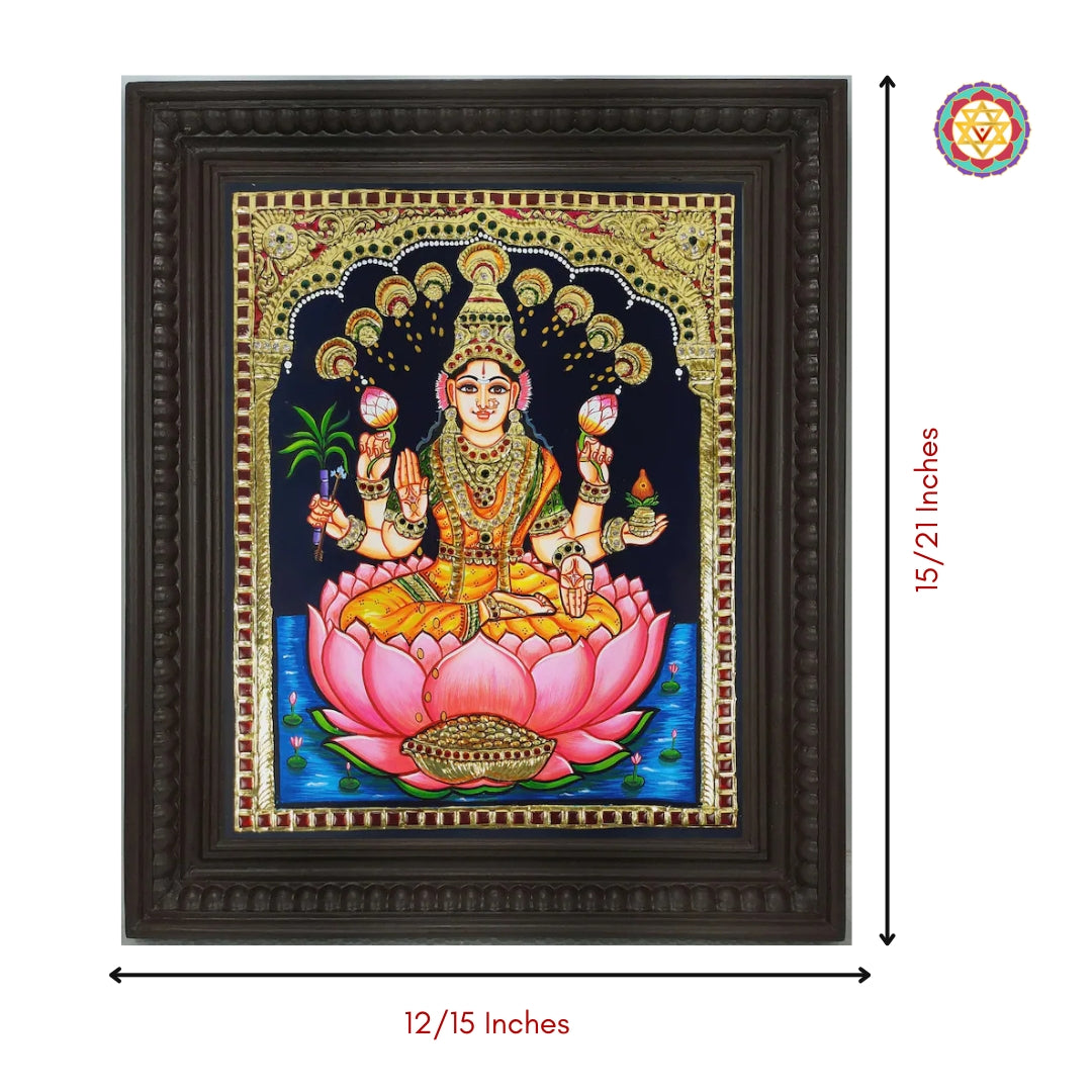 “Lakshmi Tanjore painting product image with vibrant lotus base and divine aura”