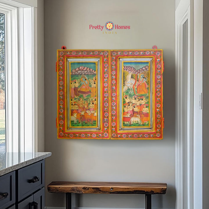 Pichwai style & Decorative Wooden Window Panel -table top /wall mountable