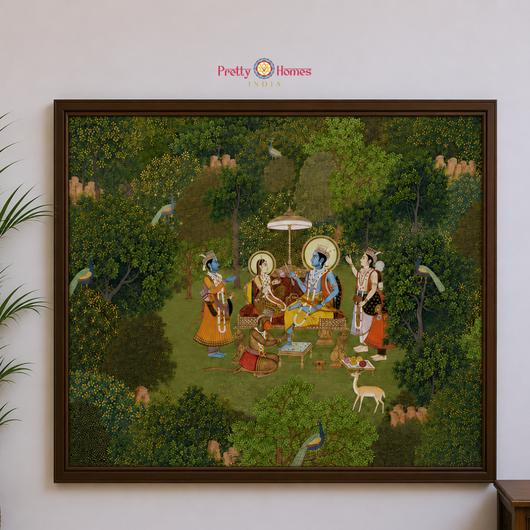 Handpainted pichwai Ram Darbar – Forest Scenes