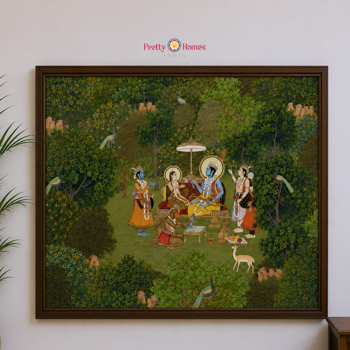 Handpainted pichwai Ram Darbar – Forest Scenes