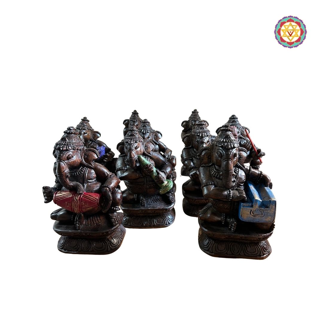 Traditional Ganesh idols representing different classical Indian instruments