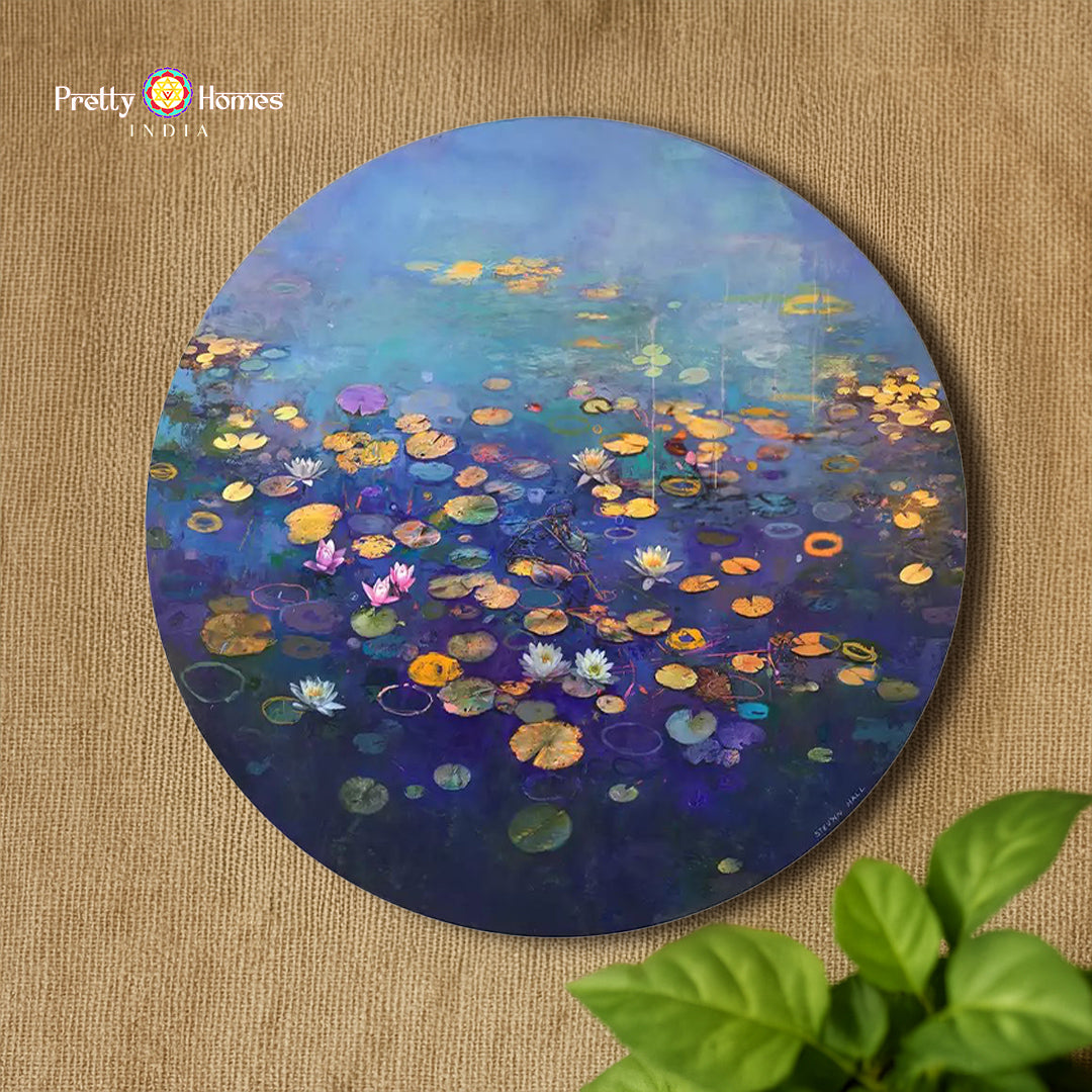 hand painted wall plate abstract lotus pond expressive abstract lotus pond composition wooden art