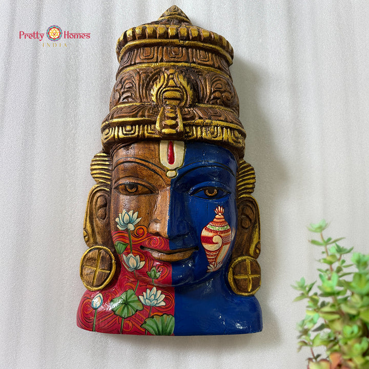 18”Handcarved Vishnu Mask – Intricate Shankh and Lotus Handpainting