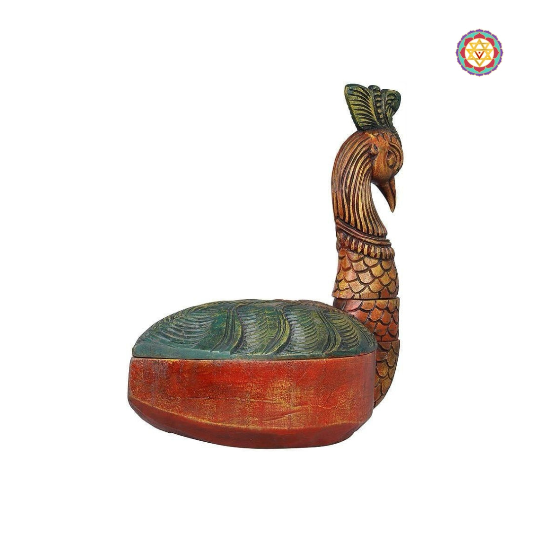 Indian handcrafted peacock box made from solid Vagai wood