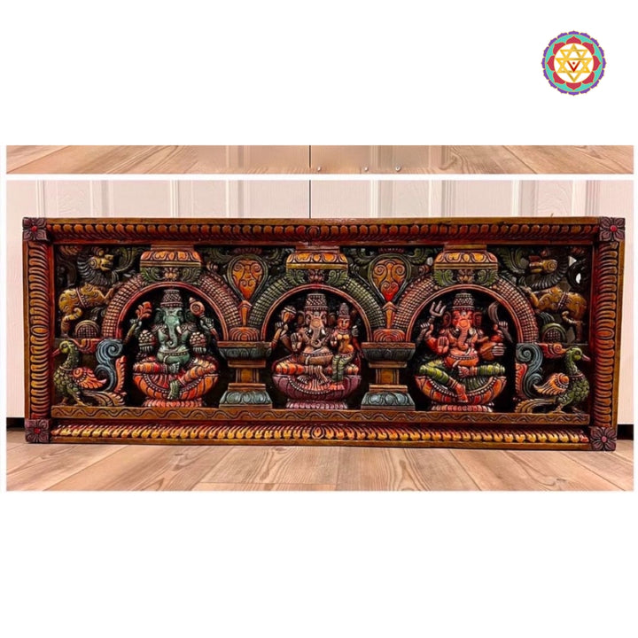 Exotic Panel Ganesha carved panel depicting the 3 major forms