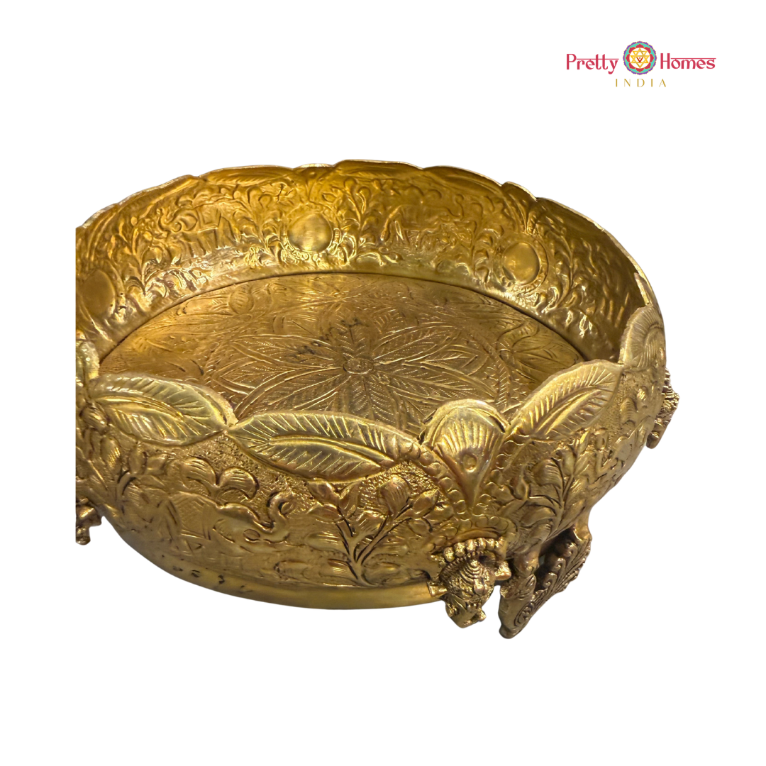 Brass Ashtaganesh Design Uruli with Elephant Legs