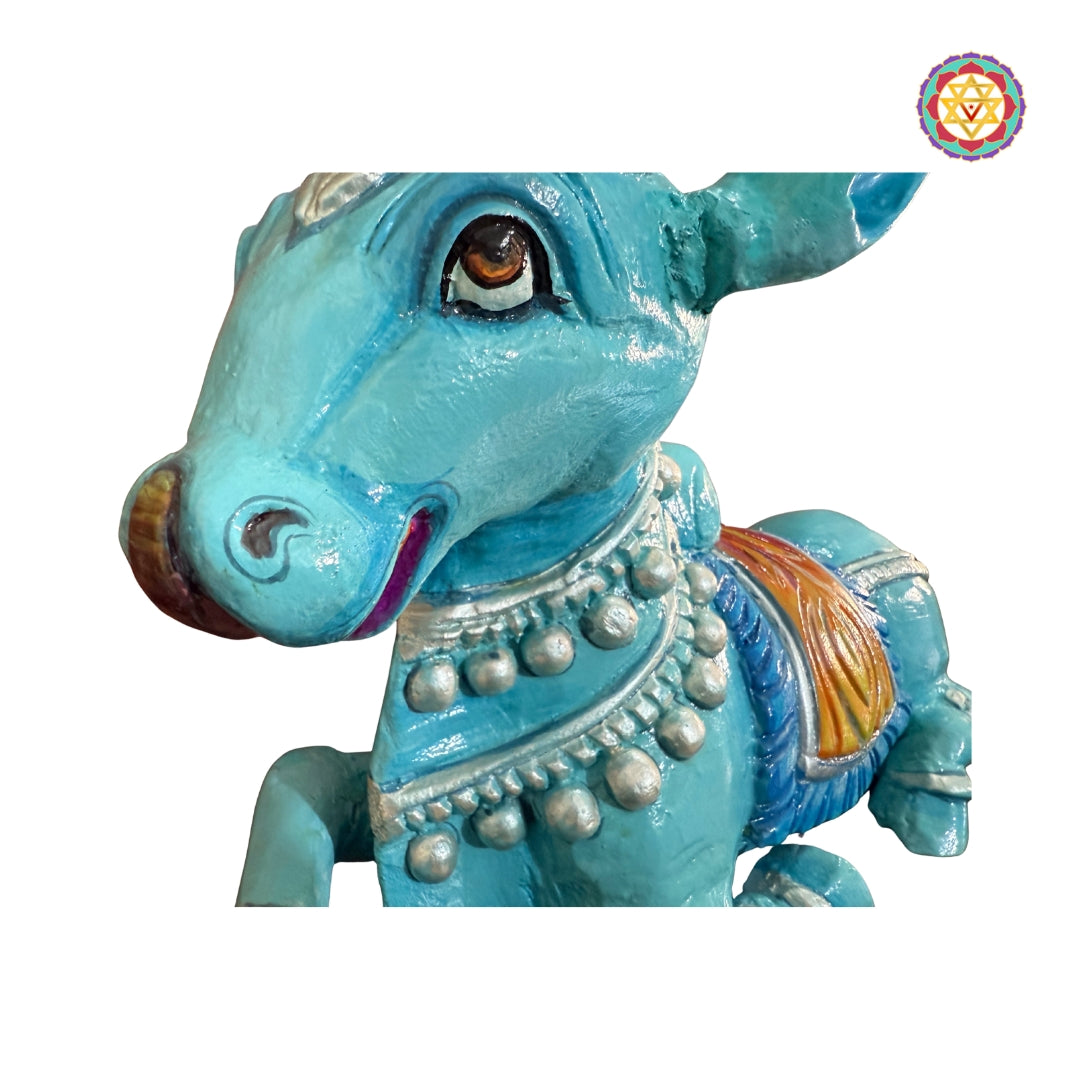 18” Blue Handpainted Woodcarved Nandi – Intricately Detailed Decorative Sculpture