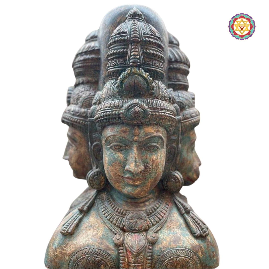 Wood Carved Trimurti Statue | Bust | Sculpture