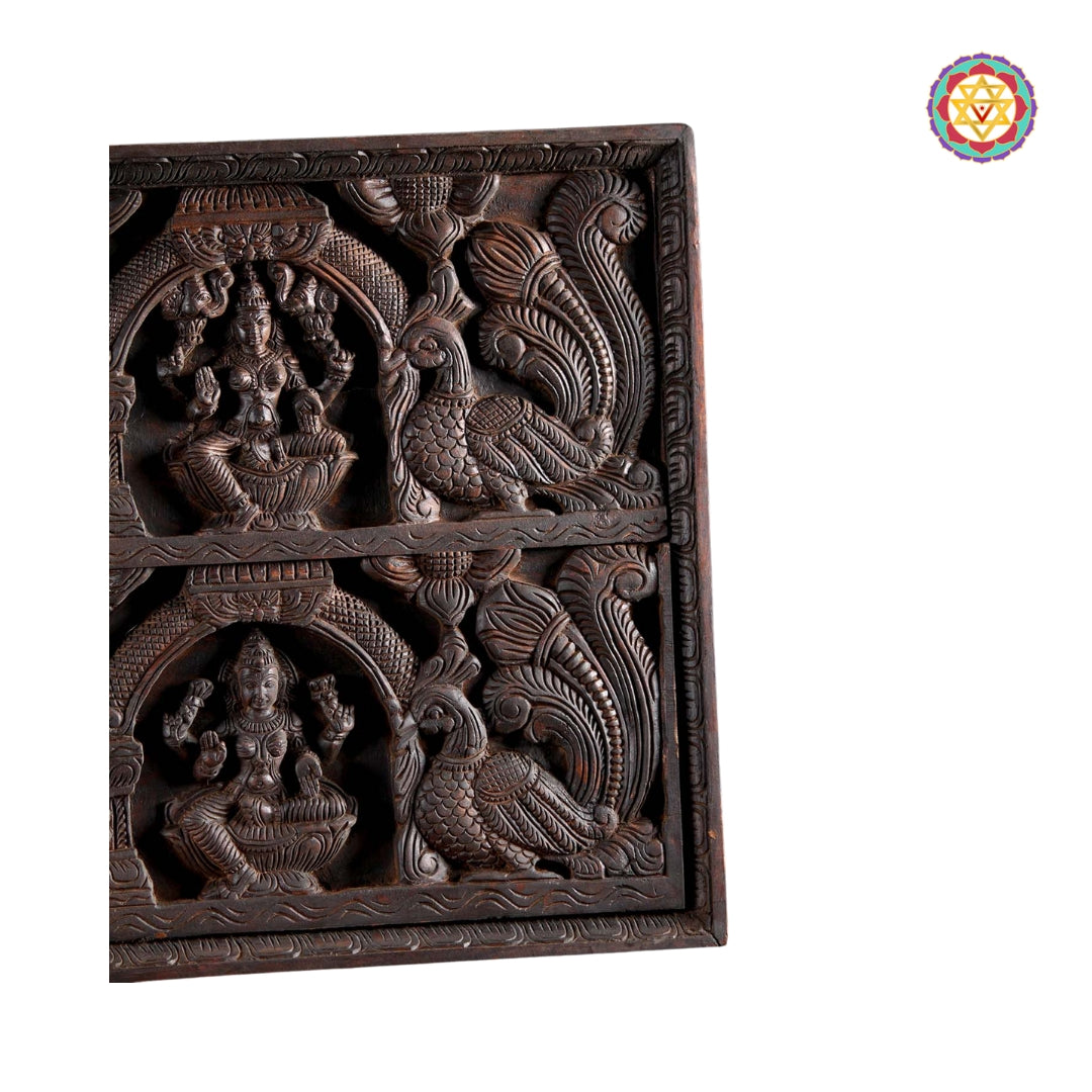 72” Large Handcrafted Wooden Ashta Ganesha & Ashta Lakshmi Panel – Traditional Design