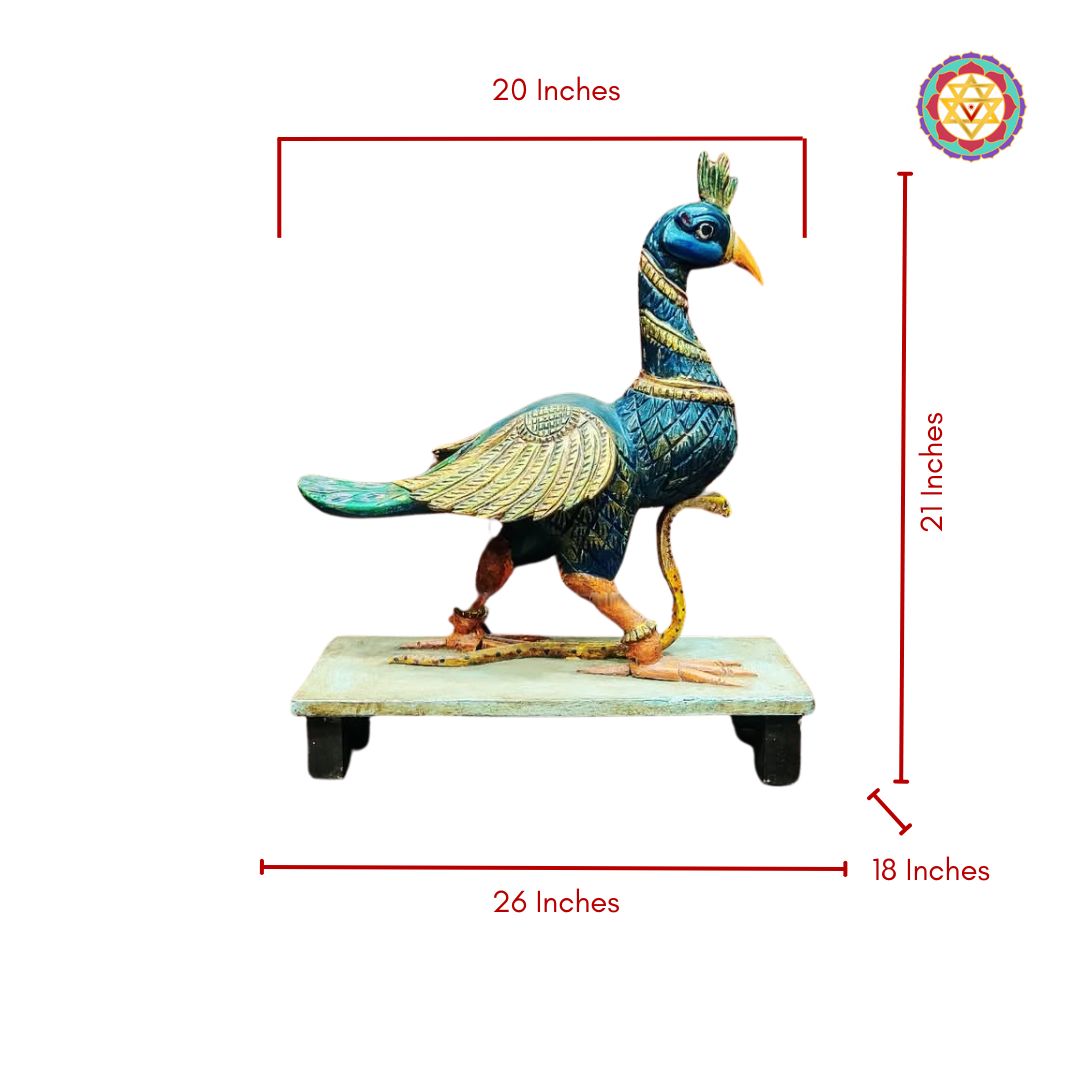 vibrant hand-painted peacock figurine with carved body