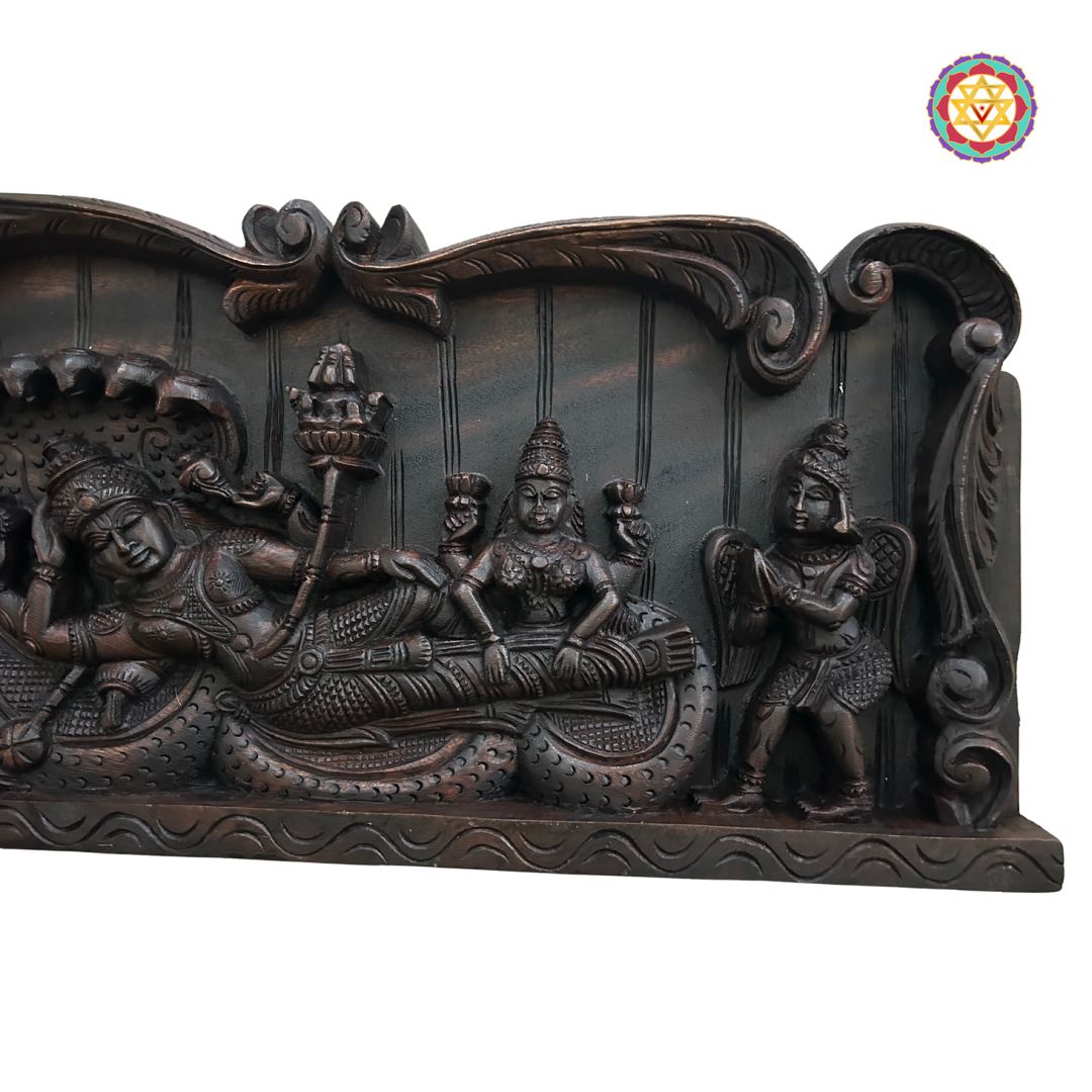 Side angle of Vishnu Lakshmi wall panel showing polish and relief