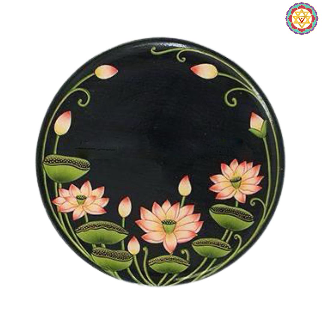 Pichwai -handpainted wall plate Lotuses and leaves (Single)