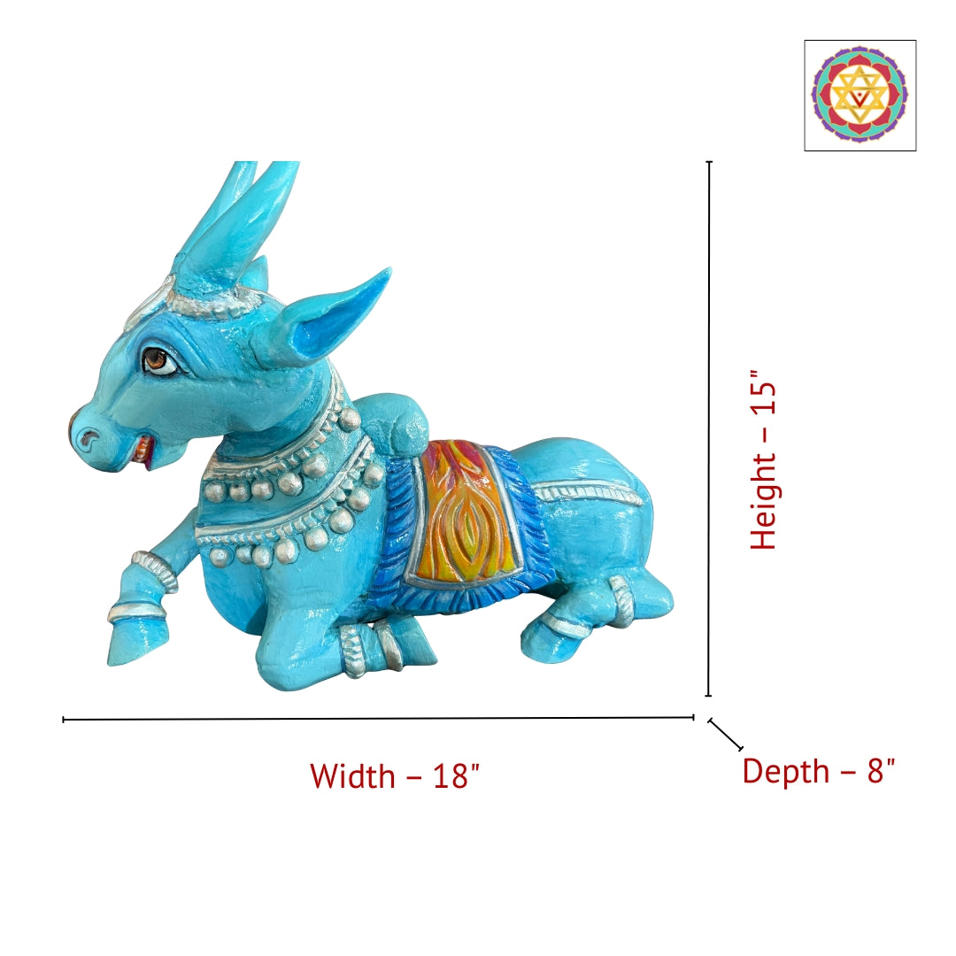 18 Inch Blue Handpainted Woodcarved Nandi Sculpture – Decorative Collectible Art Object