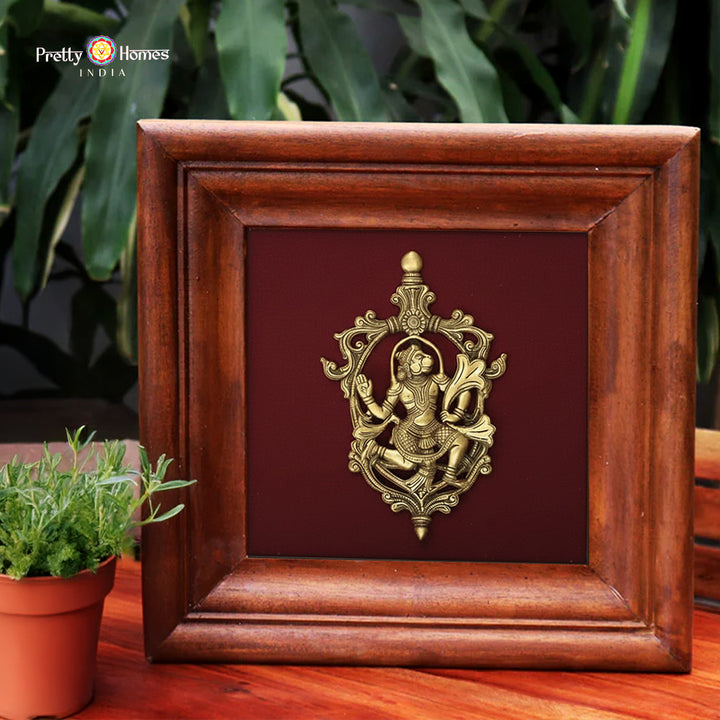 Auspicious brass Hanuman wall art for pooja room