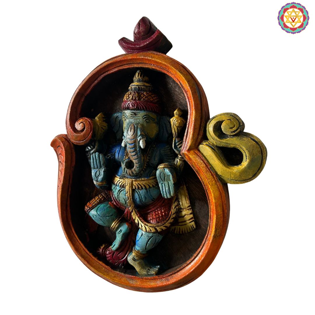 side view ganesha om frame showing depth and cutwork