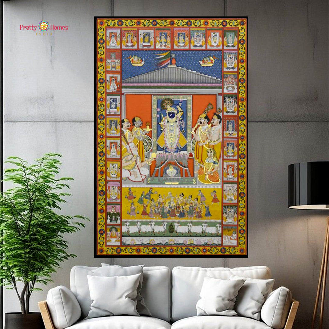 handcrafted pichwai wall art inspired by ramayana coronation theme