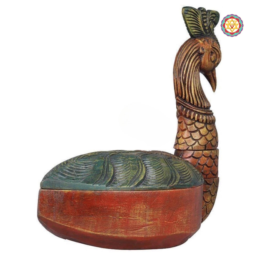 Elegant peacock wood carving box ideal for jewelry or gift storage