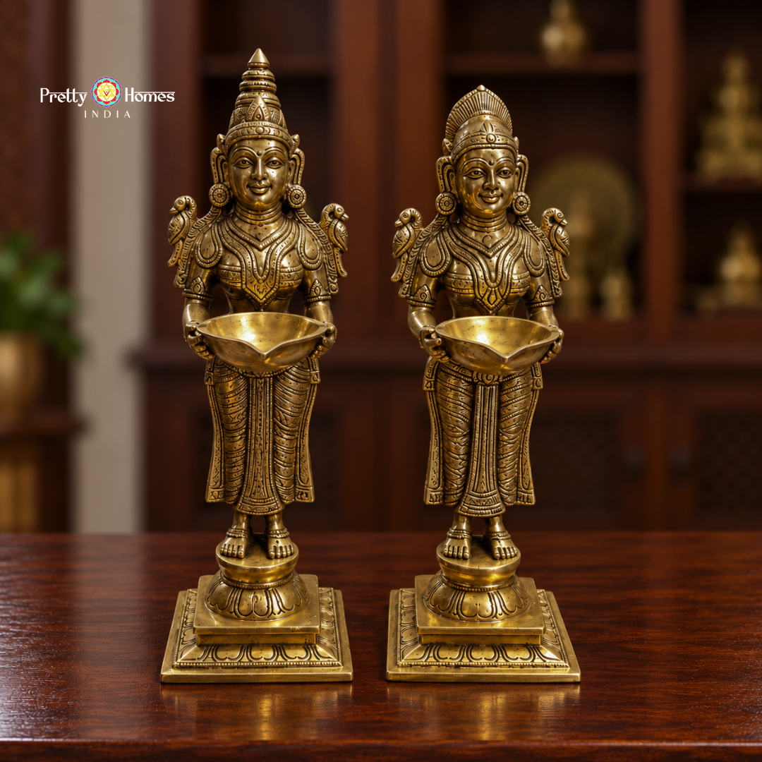 Handcrafted Deepam Lady – Welcoming Lady in Superfine Brass (Single)