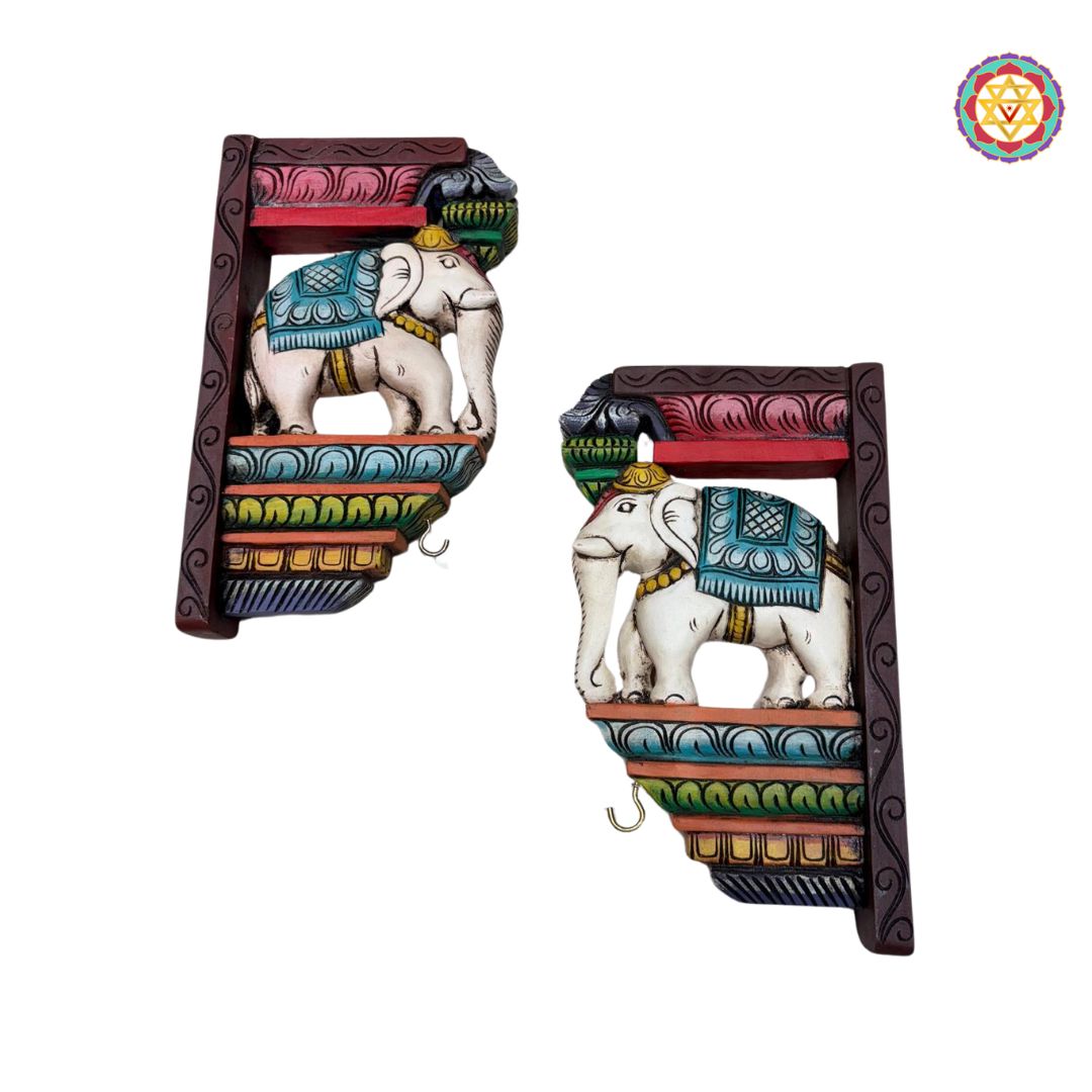 woodcarved elephant bracket upward trunk artisan design