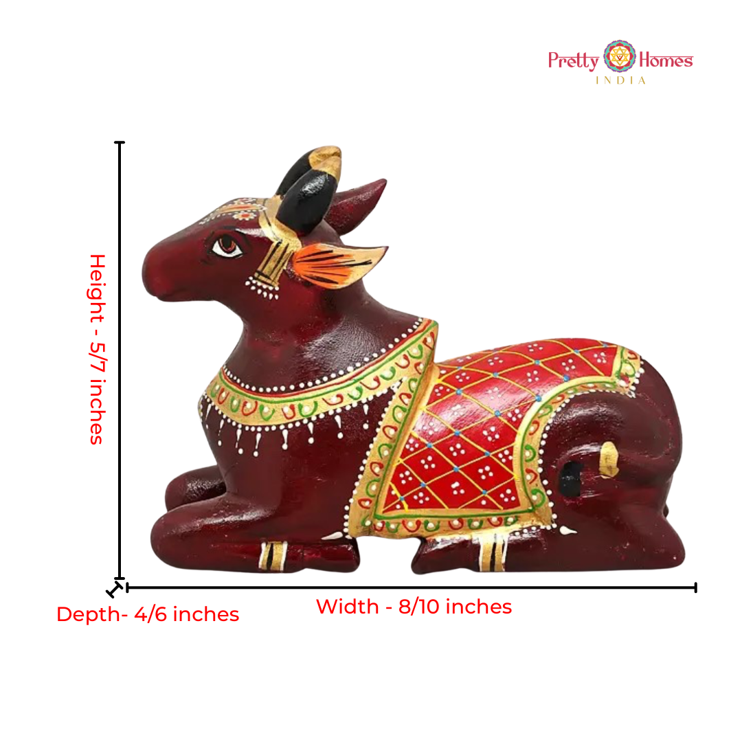 Handpainted Wooden Nandi with Red Motifs