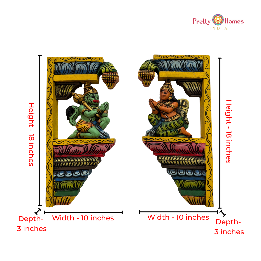 Exclusive Hand-Carved Garuda &amp; Hanuman Wall Hanging Corbels – Set of 2
